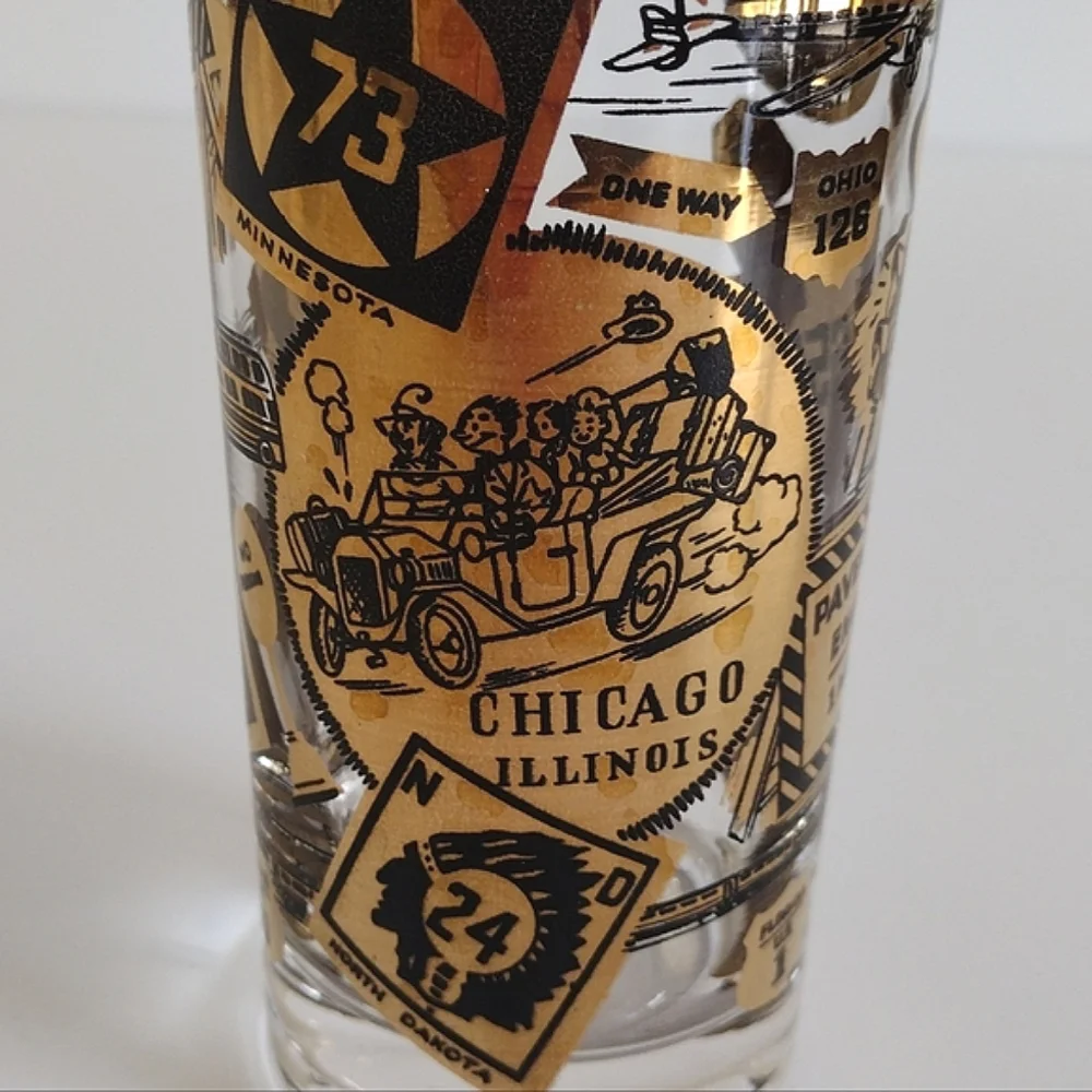 Chicago Road Trip Highball Glass and Hazel Atlas Illinois Frosted Glass